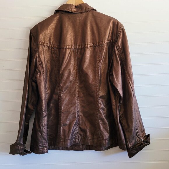 Coldwater Creek Womens Jacket Plus Size 18W Bronze Metallic Pockets Cotton Snaps - Picture 7 of 9